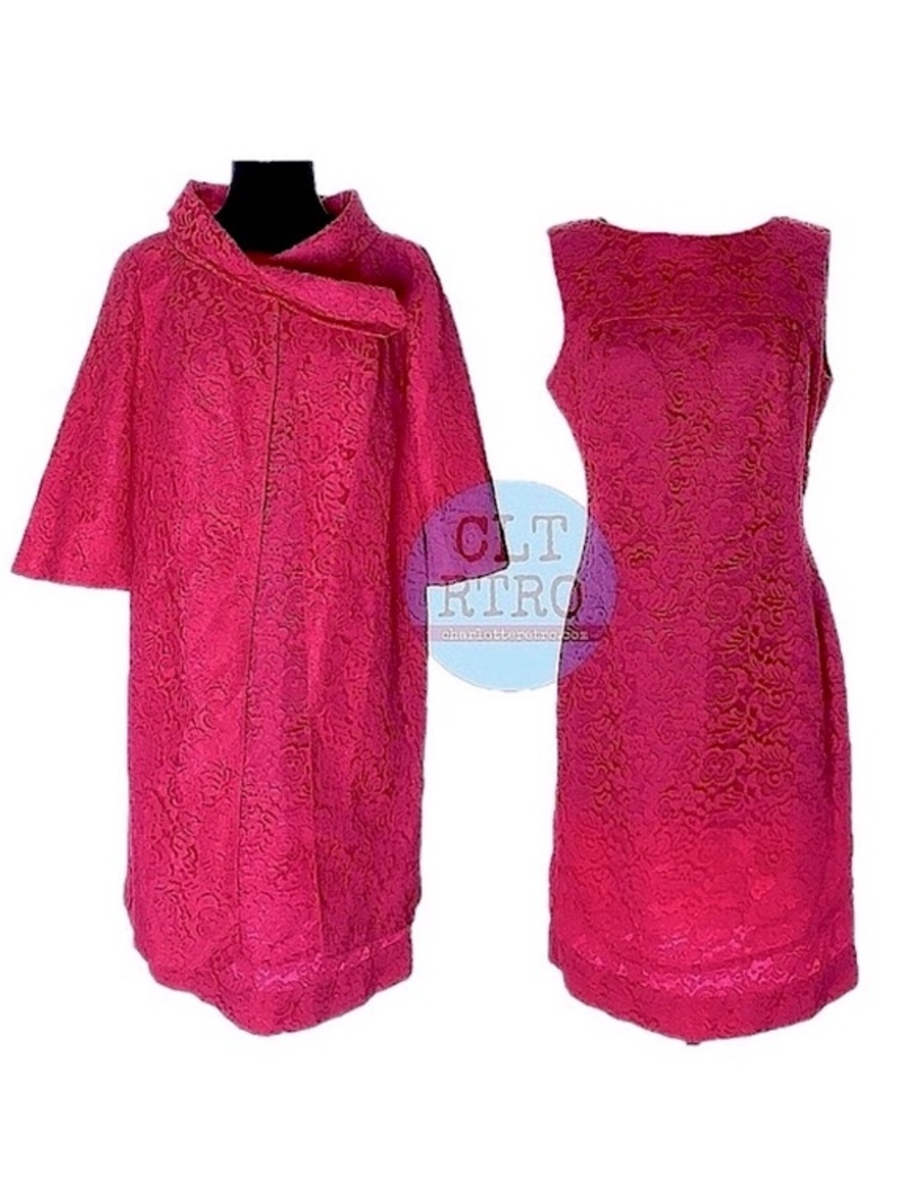 60s vtg Lace Shift Dress w Swing Coat